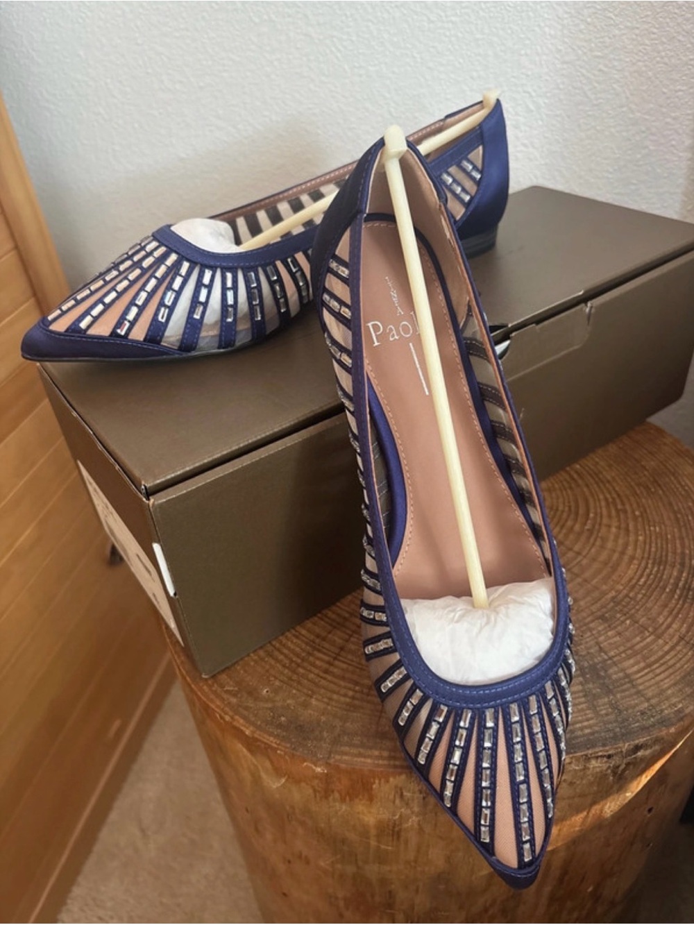 Navy Satin Pointed-Toe Mesh Ballet Flat Linea Paolo NIB Women's 7 Nordstrom